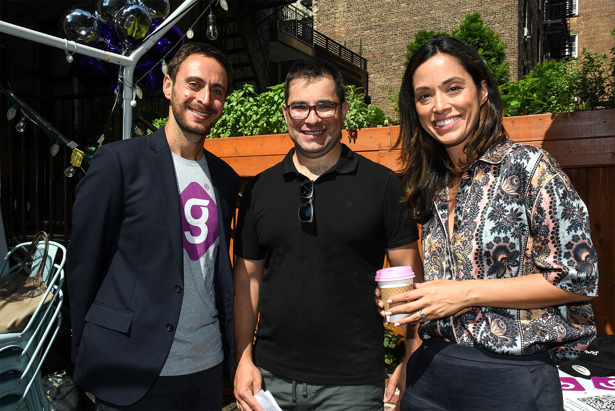 From left: Getaround Policy Manager Luke Entelis, Vineapple cafe owner Zac Rubin, and New York City Council member Carlina Rivera.