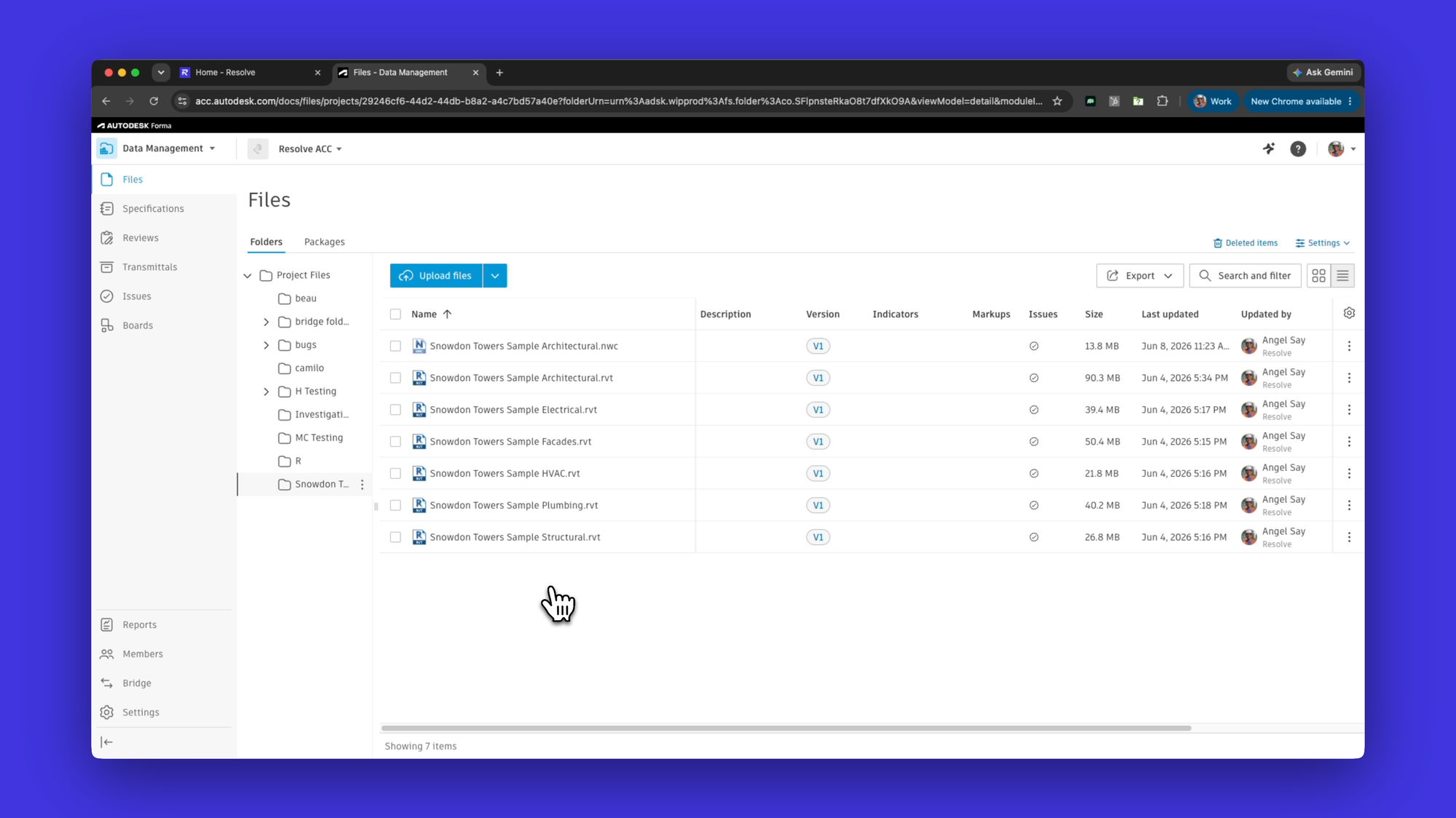 A UI image of the Autodesk Forma dashboard, showing the various aspects of a federated model