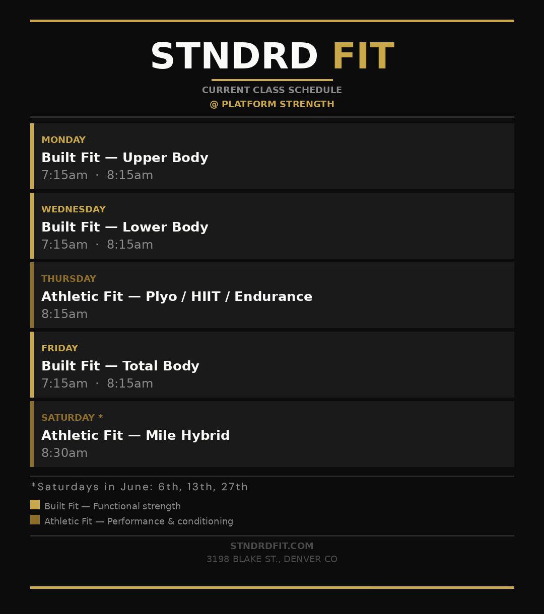 STNDRD FIT Class Schedule