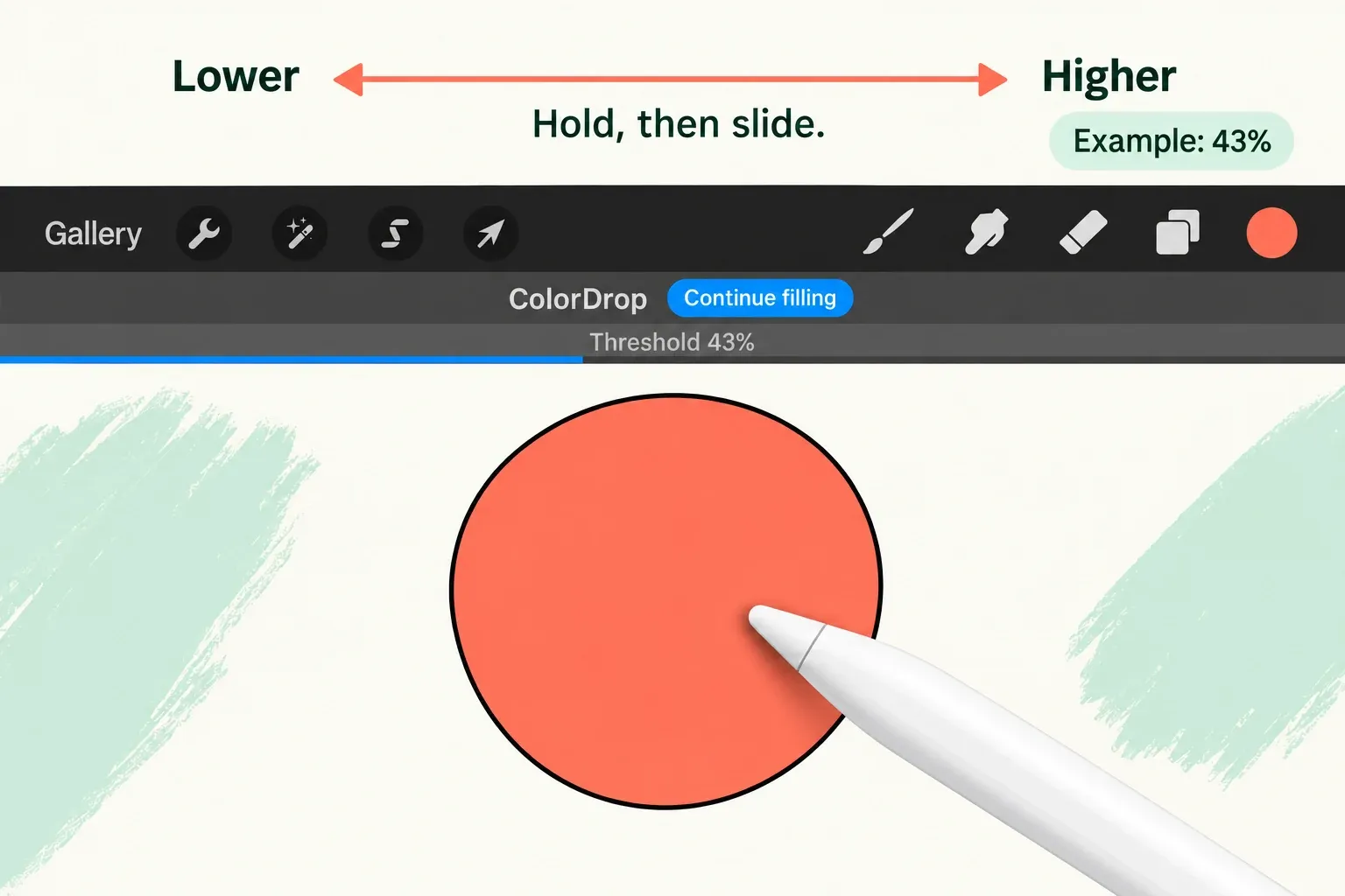 ColorDrop Threshold bar above a filled closed shape, with left marked Lower and right marked Higher.