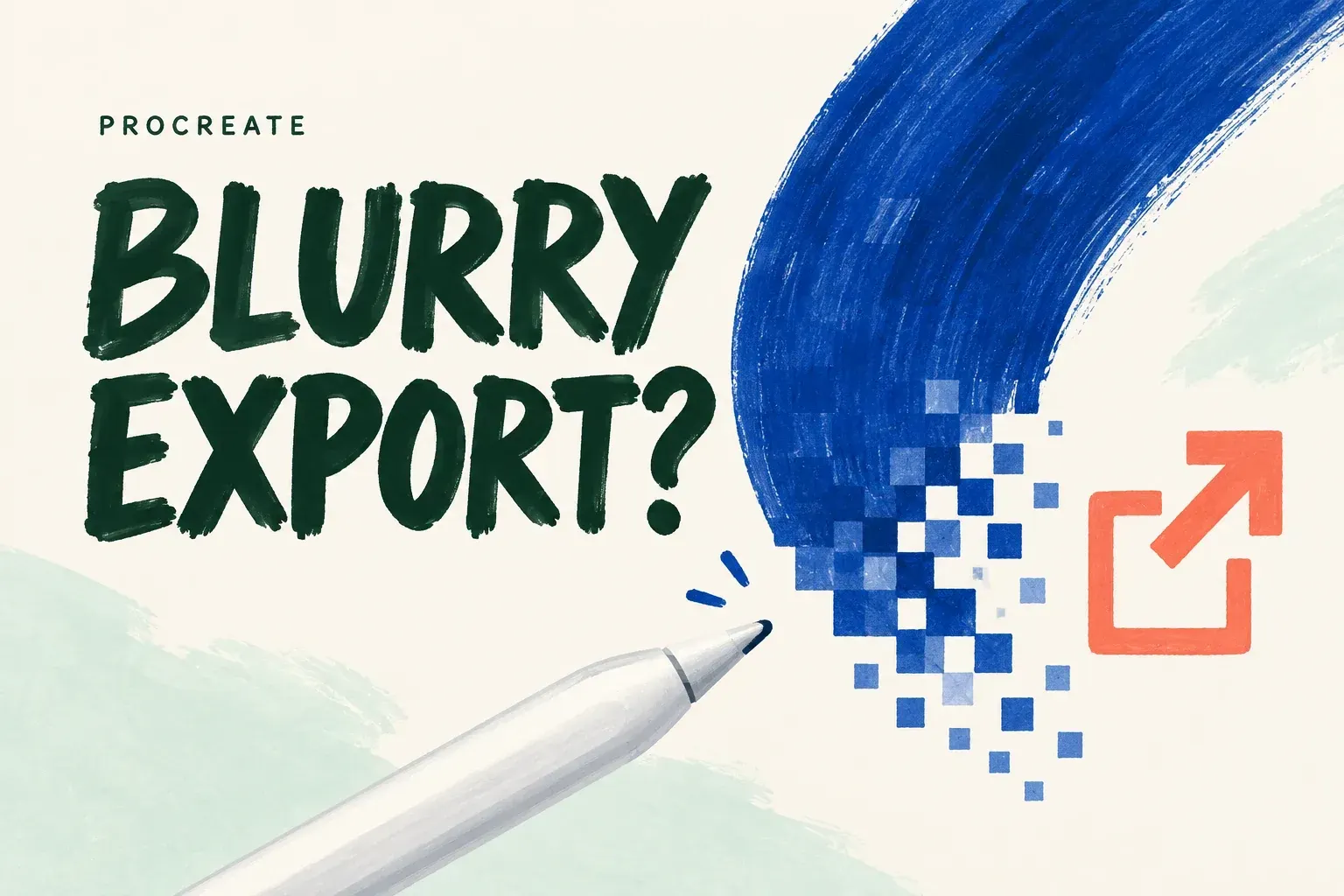 Cobalt drawing edge enlarged into visible raster pixels beside an export arrow and the words Blurry Export?
