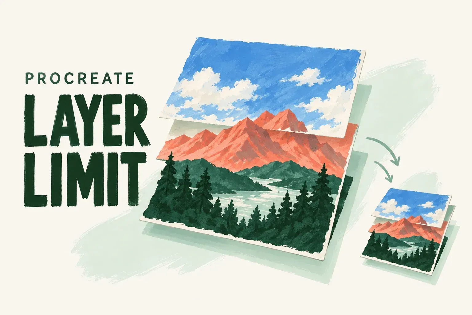 Separate sky, mountain and foreground sheets form one drawing beside the words Layer Limit.