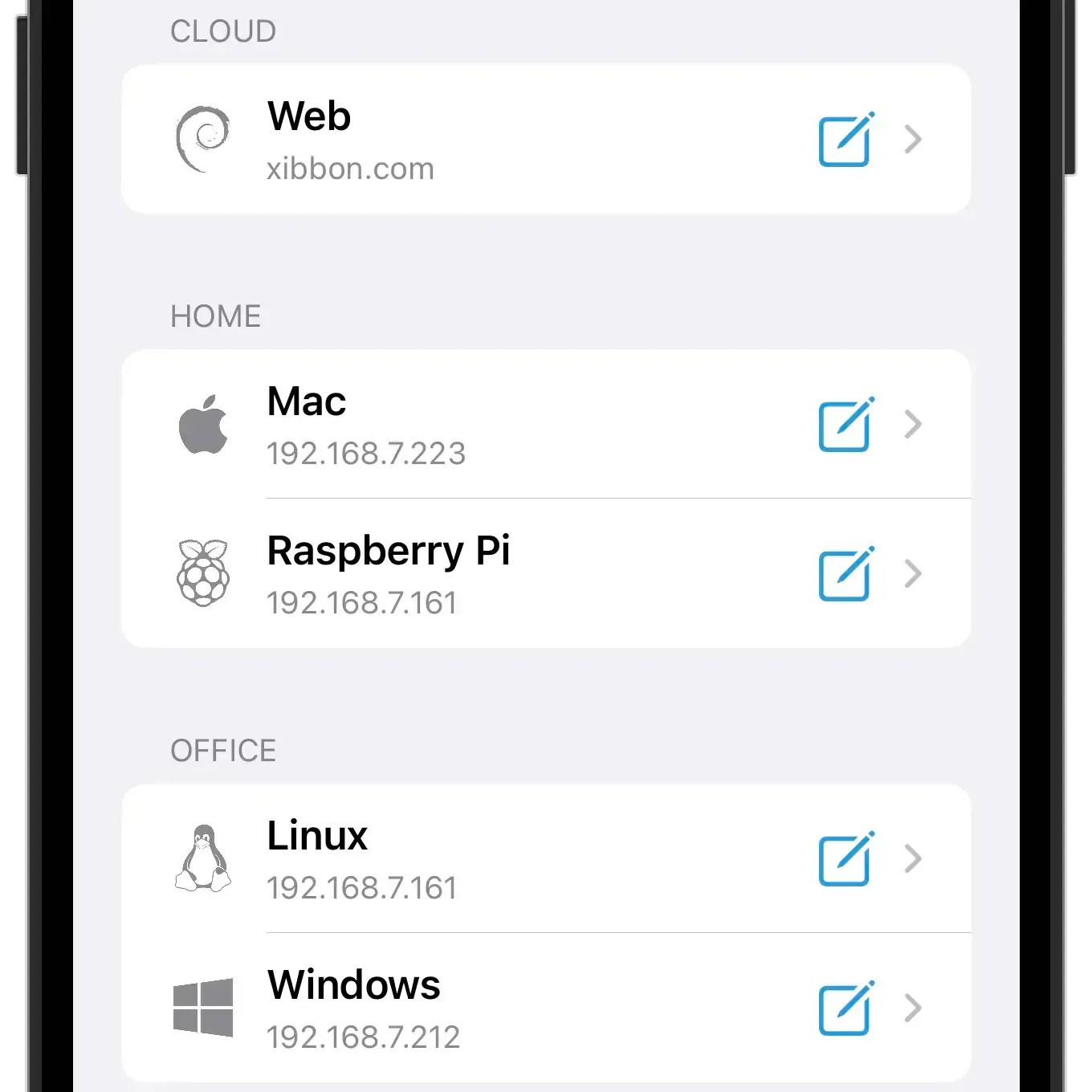 Screenshot of configured hosts grouped by tag in La Terminal