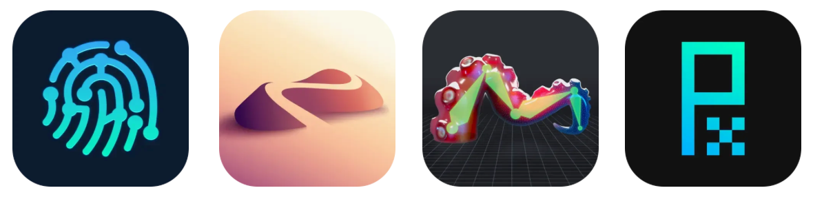 Working Copy, Nomad Sculpt, Morphin, and Pixquare app icons