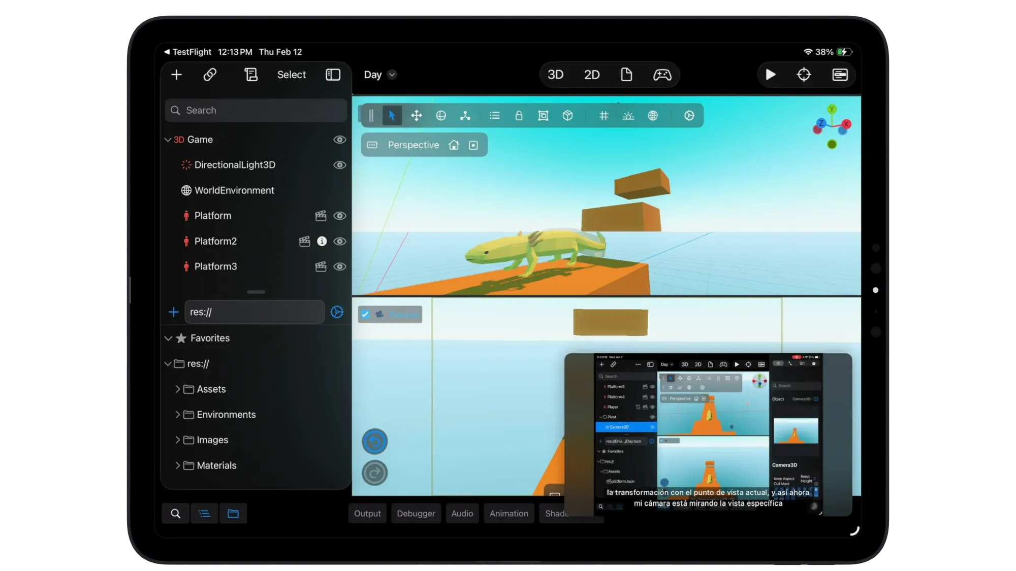 Screenshot of a Xogot project with a Xogot tutorial playing in a picture-in-picture window