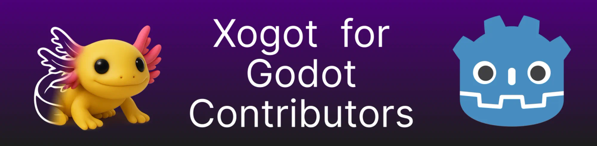 Xogot for Godot Contributors (Xogot Axolotl and Godot logo)