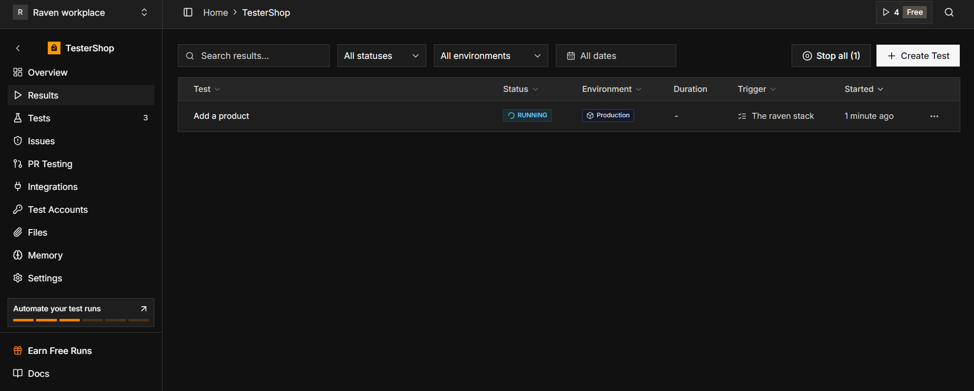 testerarmy dashboard