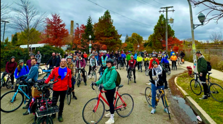 cyclists gathered at an event