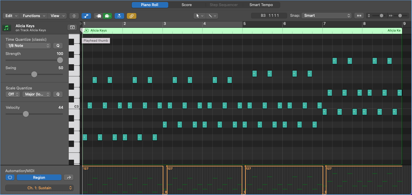 Using the piano to play arpeggios
