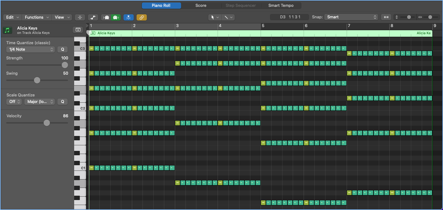 Using the piano to play rhythmic chords