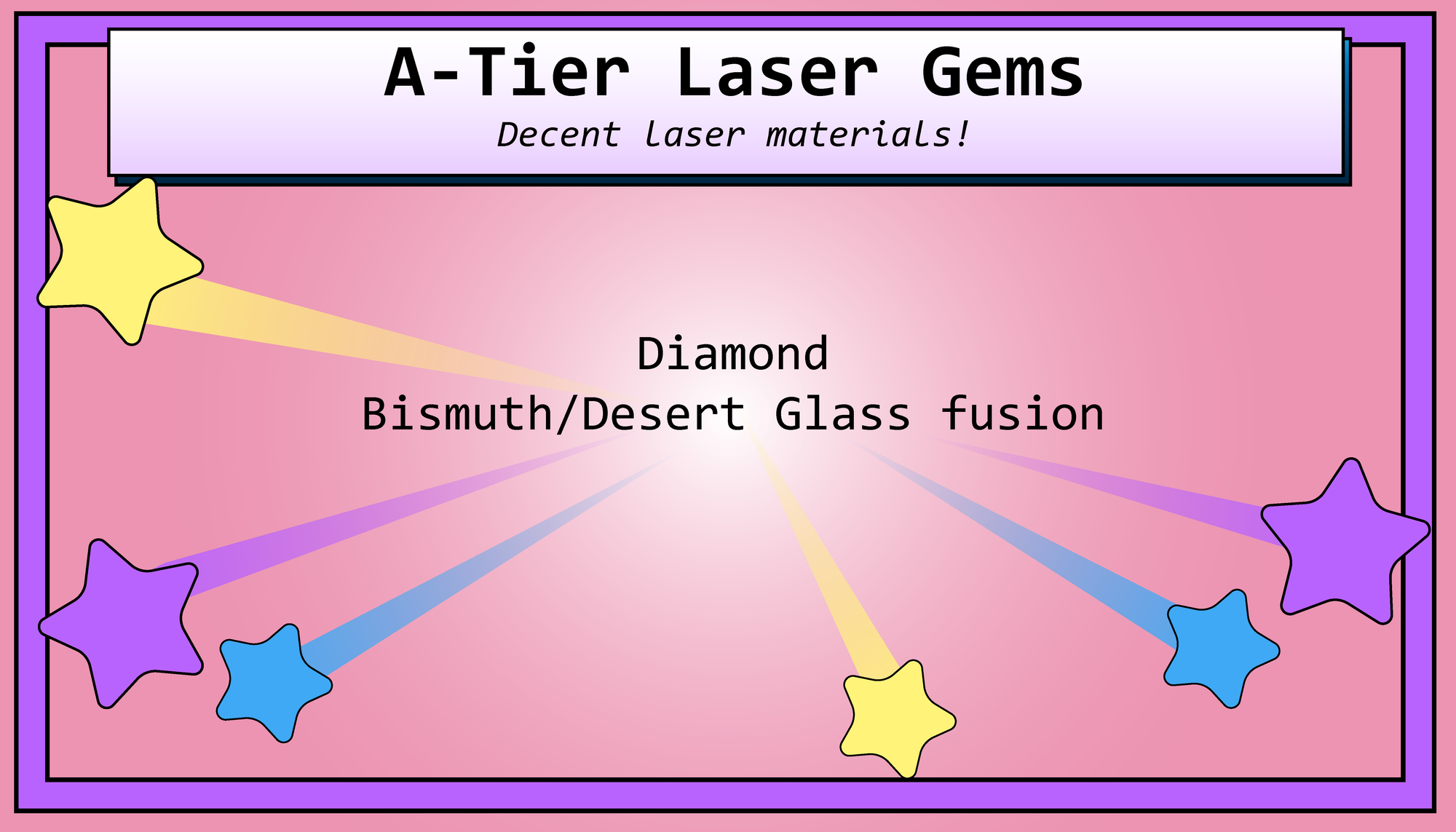 A-Tier laser gems. Decent laser materials! Diamond, Bismuth/Desert Glass fusion