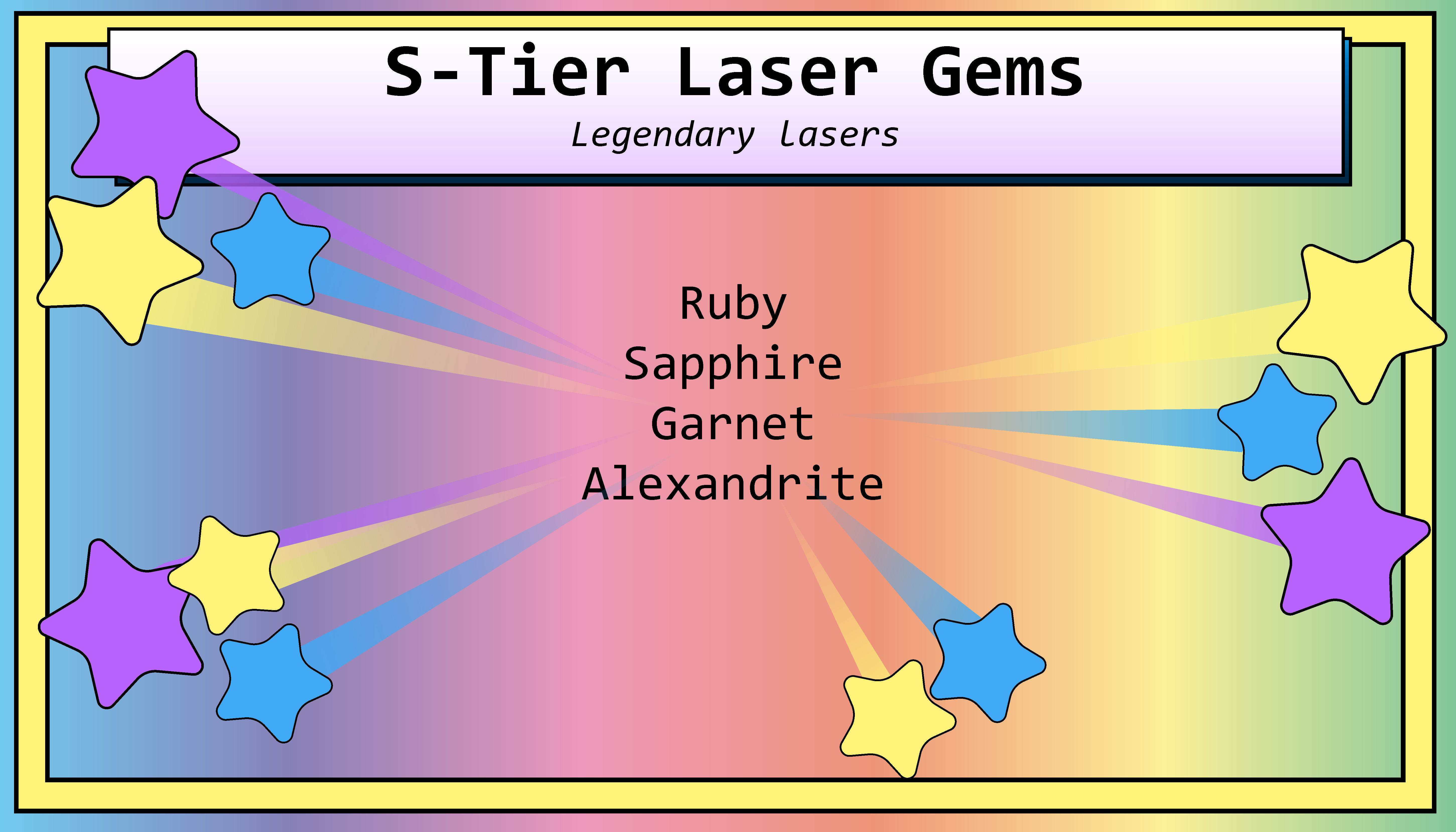 S-tier laser gems - legendary lasers. Ruby, sapphire, garnet, and alexandrite