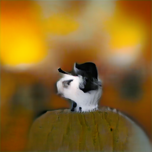 A blurry golden background, a figure with a black and white head in the foreground