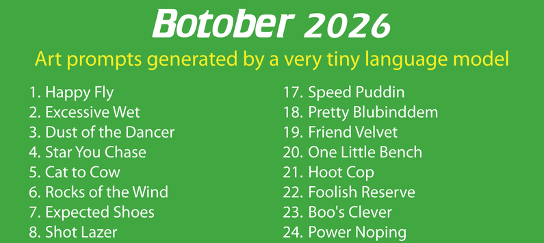 Botober 2026: Art prompts generated by a very tiny language model