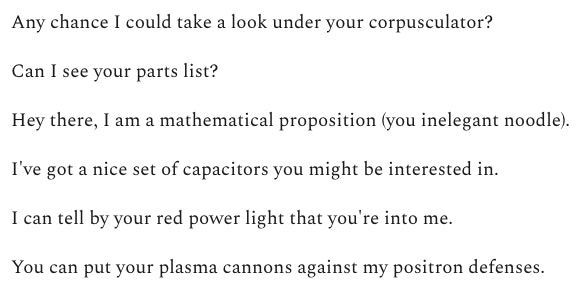 Bonus: Pickup lines from the post-human future