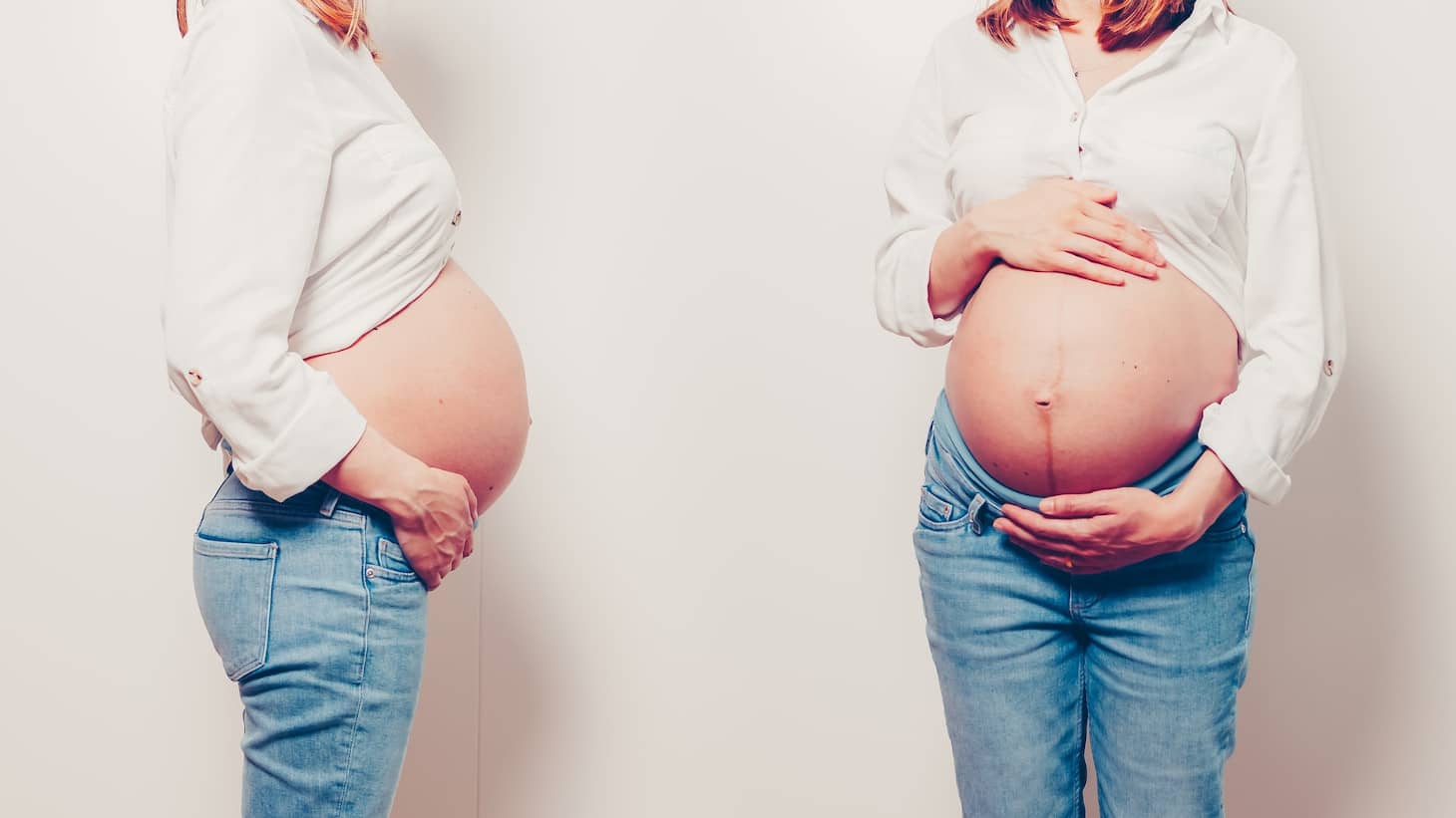 embarazada con gran barriga de frente y de perfil