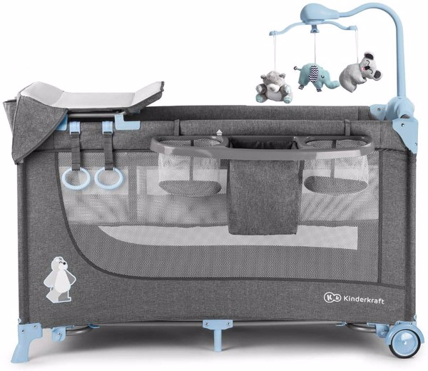 Kinderkraft Cuna de Viaje JOY, Parque Infantil, Colecho, con Accesorios, Azul