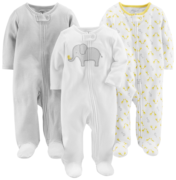 Simple Joys by Carter's Dormir y Jugar con pies de algodón Unisex bebé, Pack de 3