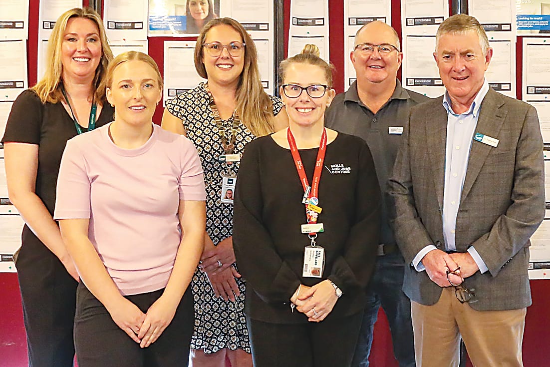 Representing the groups that organised the Baw Baw Employment Expo are (back from left) Krystal Barr, Tamara Weitenthaler, Local Jobs Program employment facilitator  Darren Beggs, Cr Danny Goss, (front from left) Caitlyn Guppy and TAFE Gippsland Skills and Job Centre engagement co-ordinator Andrea McNamara.