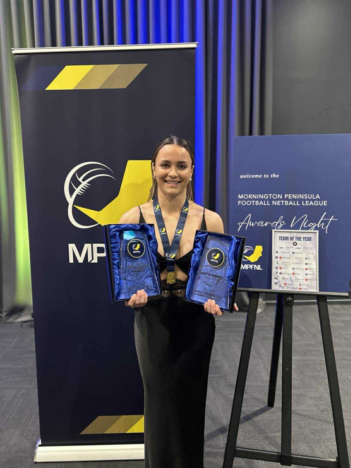 Warragul Industrials' Abbie Hoiberg-Cox won the division one best and fairest and MVP awards last week.