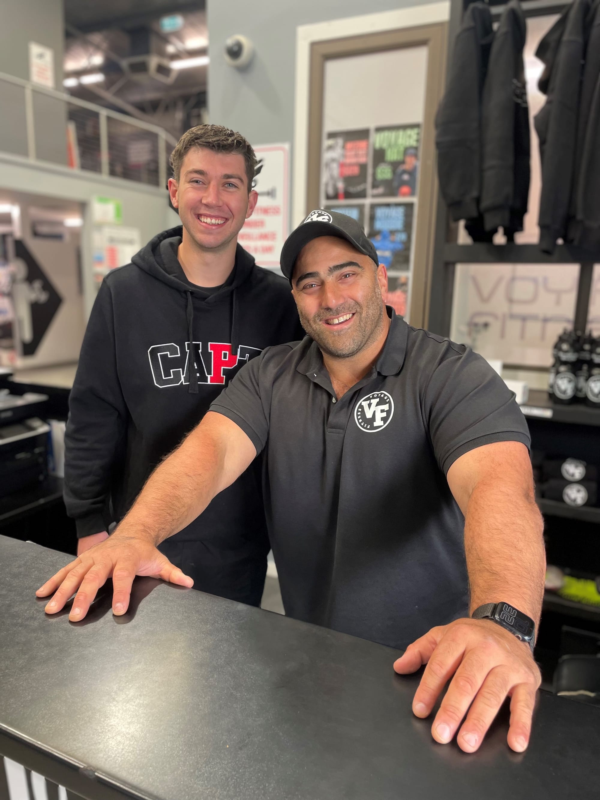 Cooper with his good mate - and now boss - Voyage Fitness' Anthony Alderuccio. Cooper credits Anthony with playing a large role in his recovery.