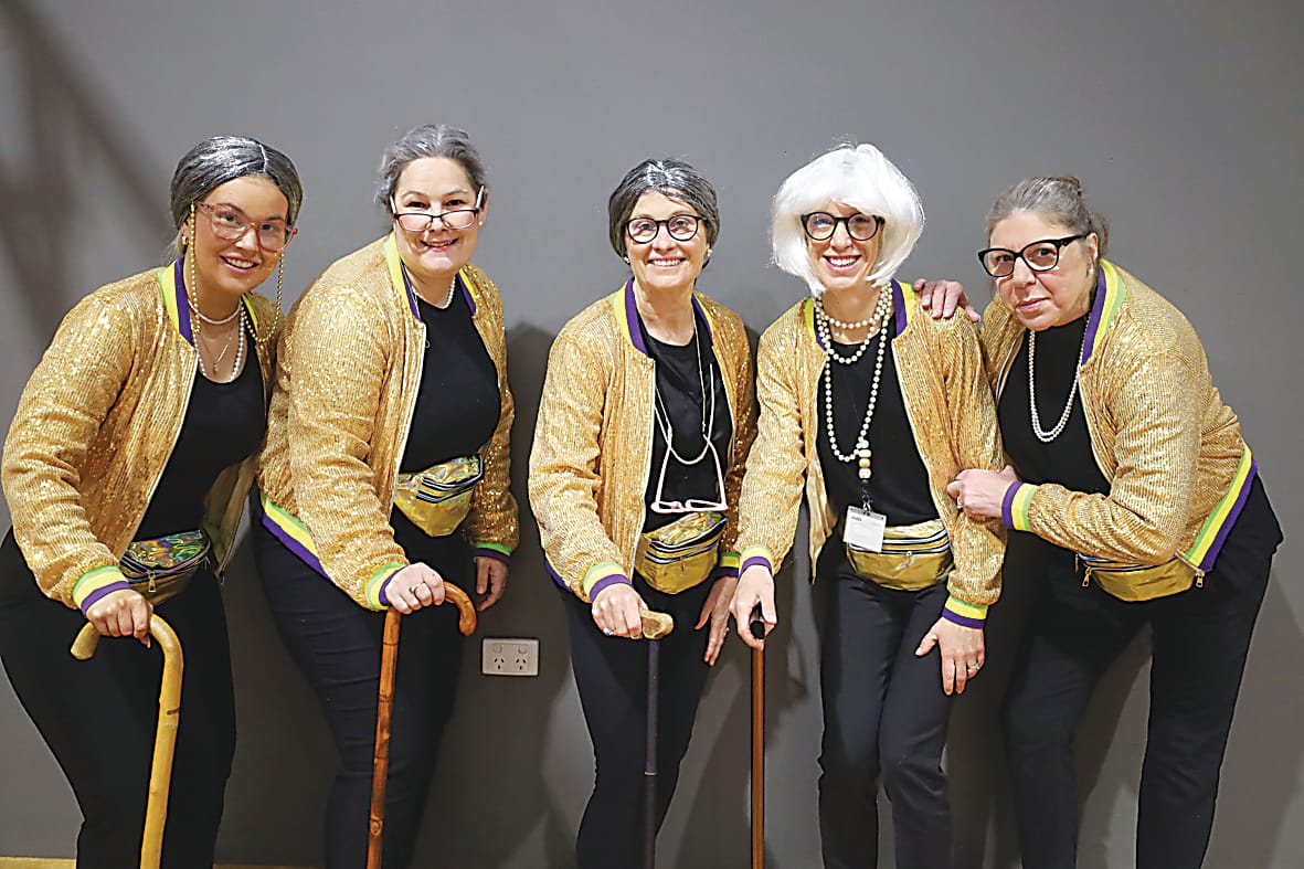 The glam-mas in action (from left) Maddie Wood, Katherine McKerrow and Leanne Spencer with education support staff Kate Prestidge and Lorella Calafiore.