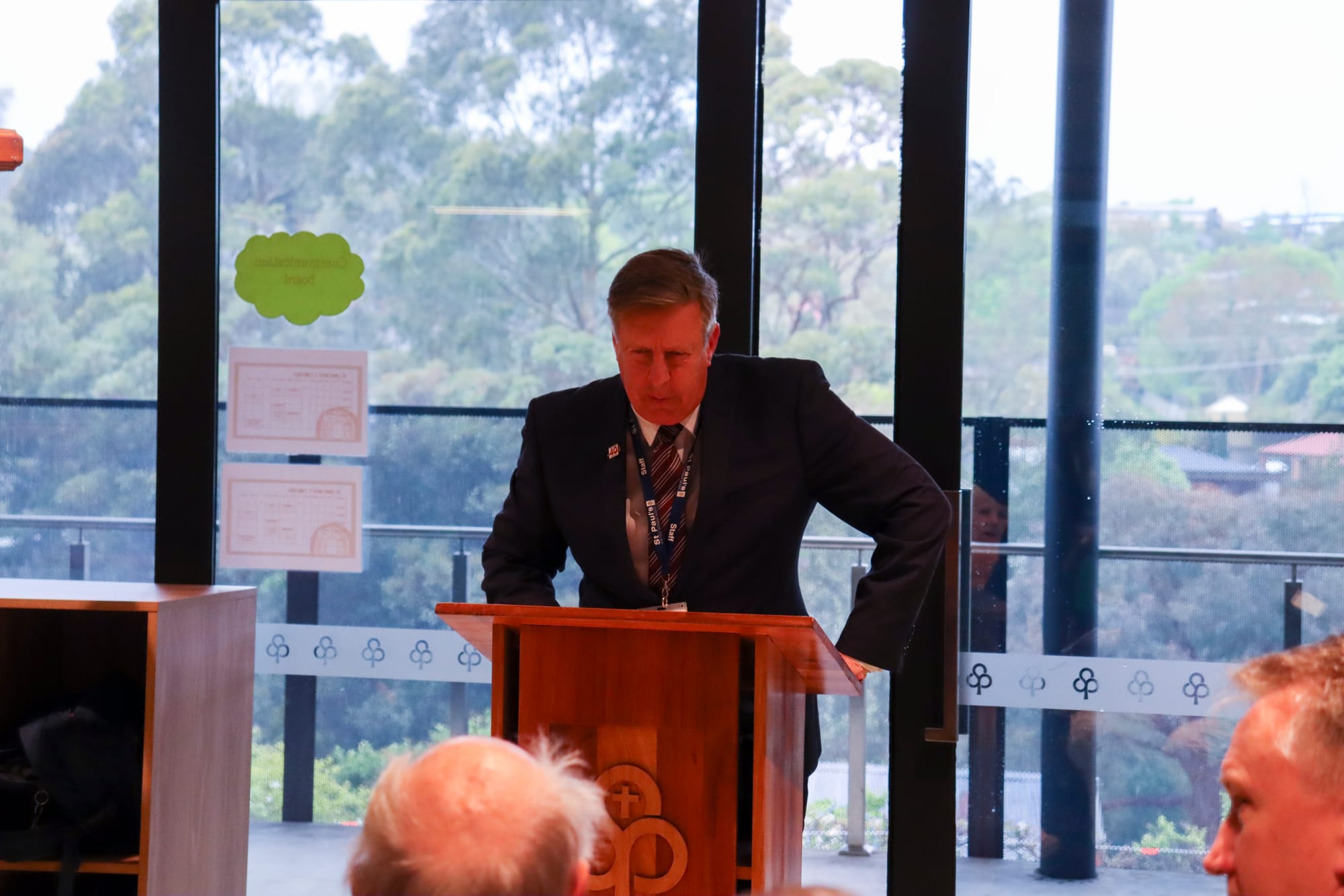 St Paul's Anglican Grammar School principal Cameron Herbert addresses the audience.
