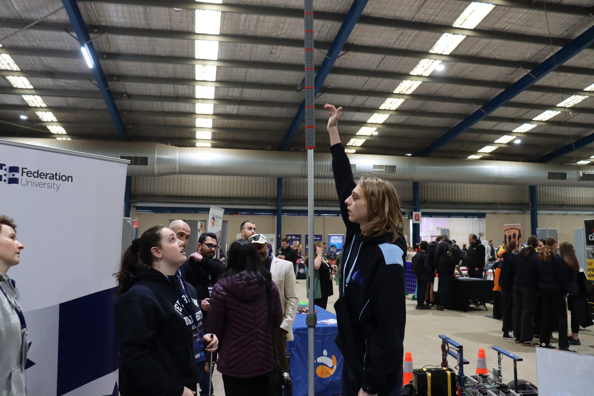 Logan Renton from Lavalla College tries out the vertical jump competition.
