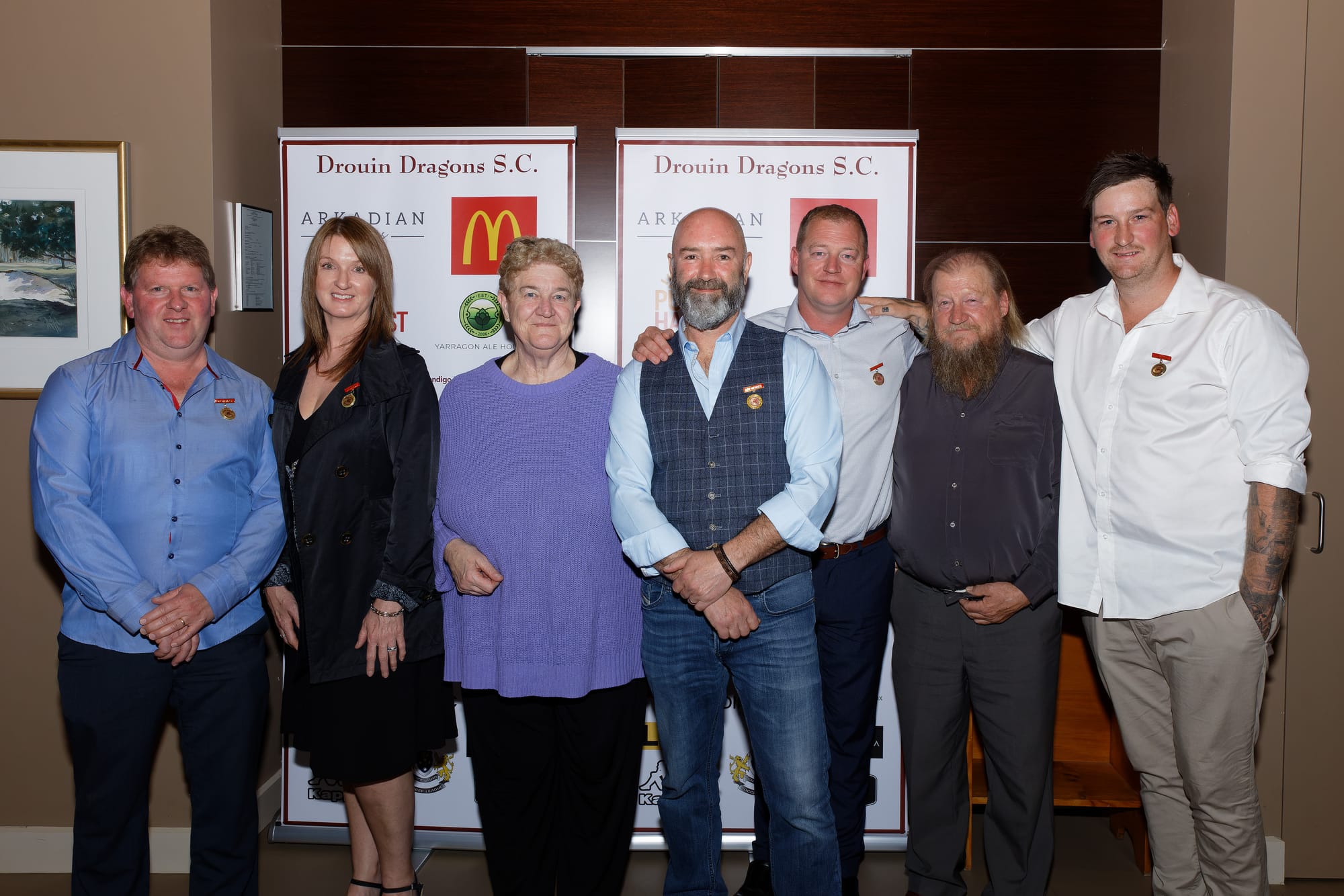 Club life members from left to right: Jeff and Fiona Kittelty, Deb Brown, Jason Beer, Daniel Brown, Rob Brown and Steve Smythe.