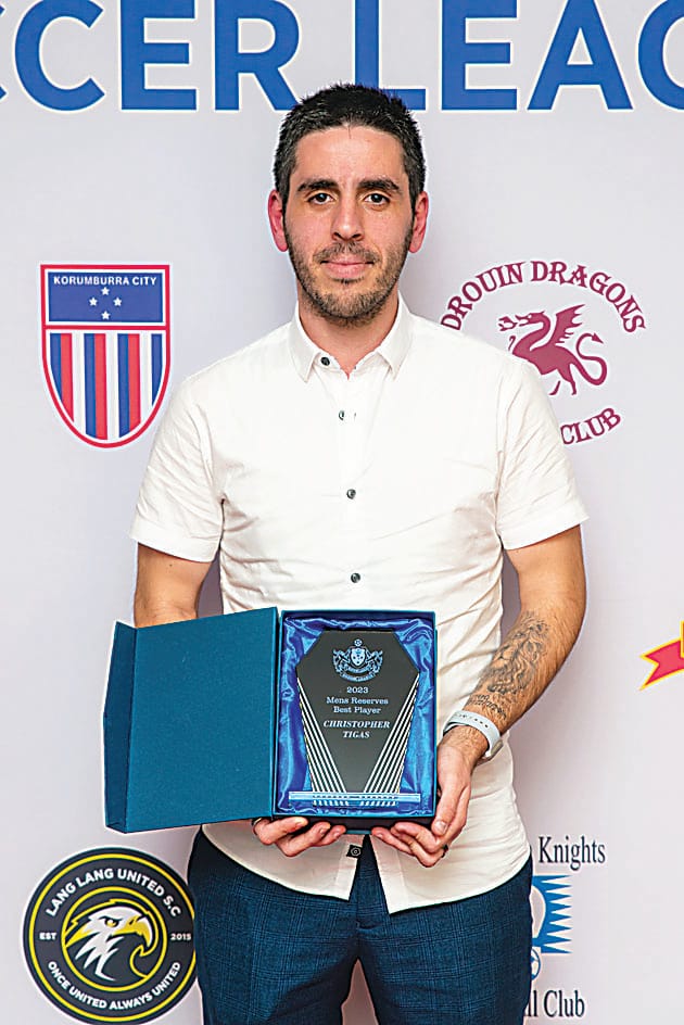 The reserves men's best and fairest was Christos Tigas of Trafalgar Victory.