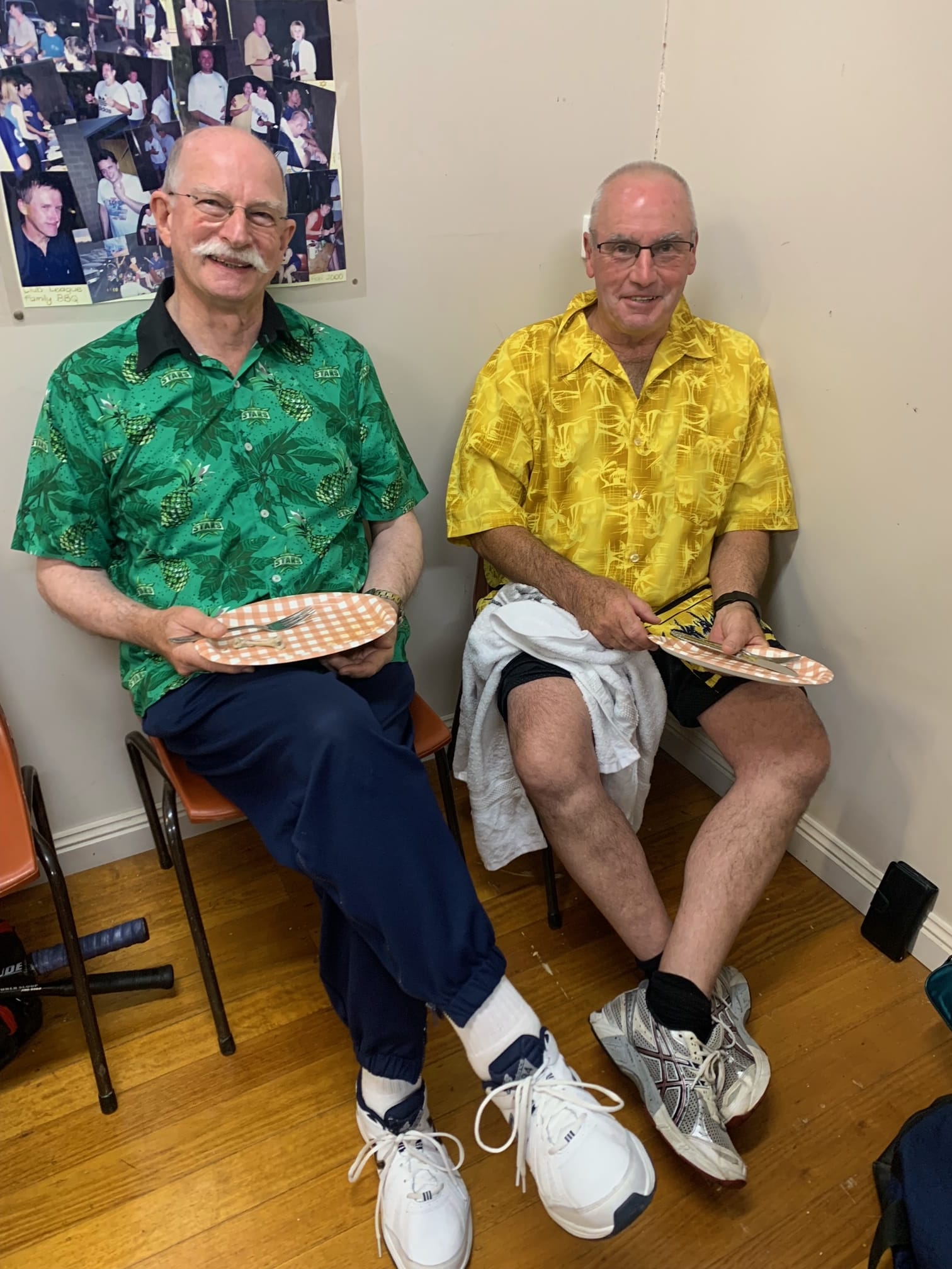 Bruce Bowering (left) and Ralph Upston with their bright shirts.