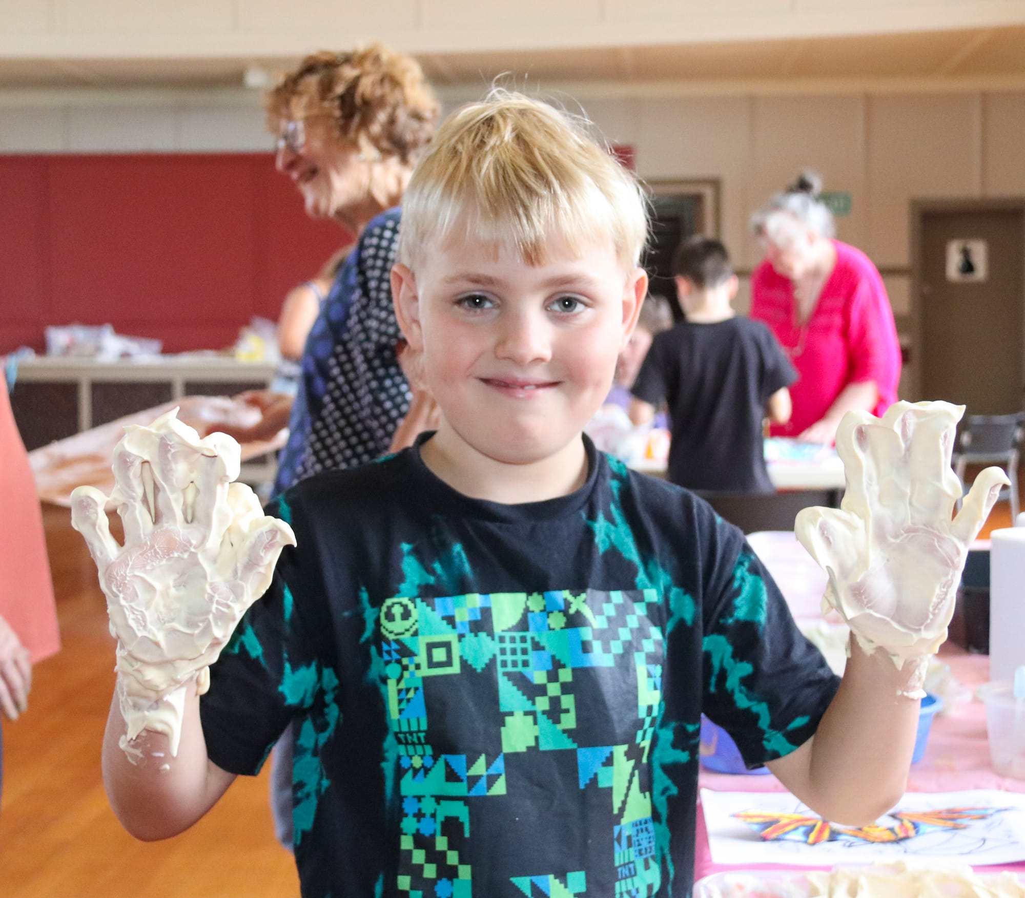 Noah Cook enjoyed playing with the coloured shaving foam.