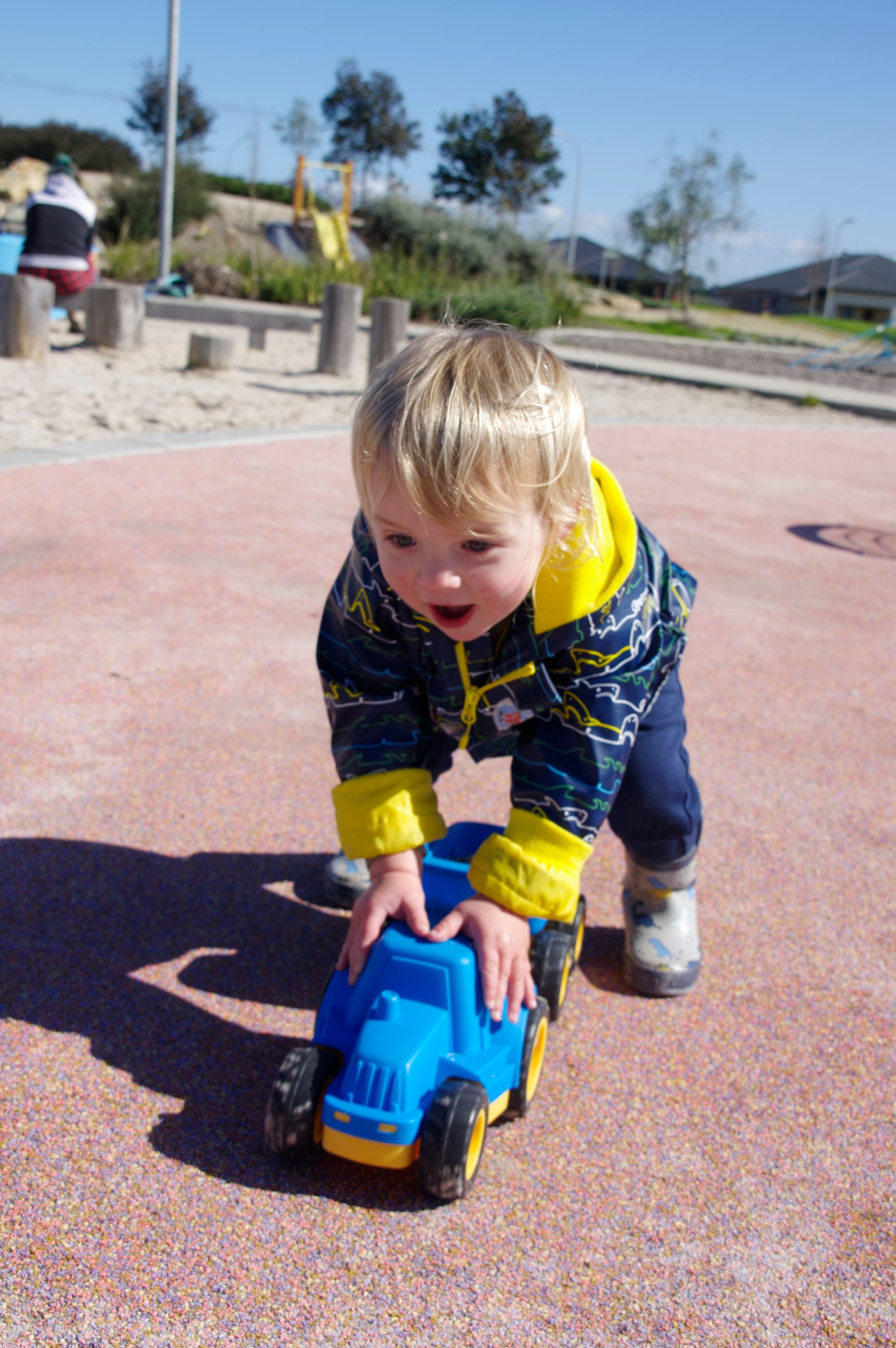 James enjoys playing with different toys like this truck at the pop-up playgroup session in Drouin.