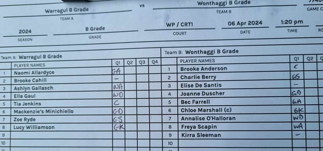 Netball GFNL B Grade - Warragul Vs. Wonthaggi - 06.04.2024