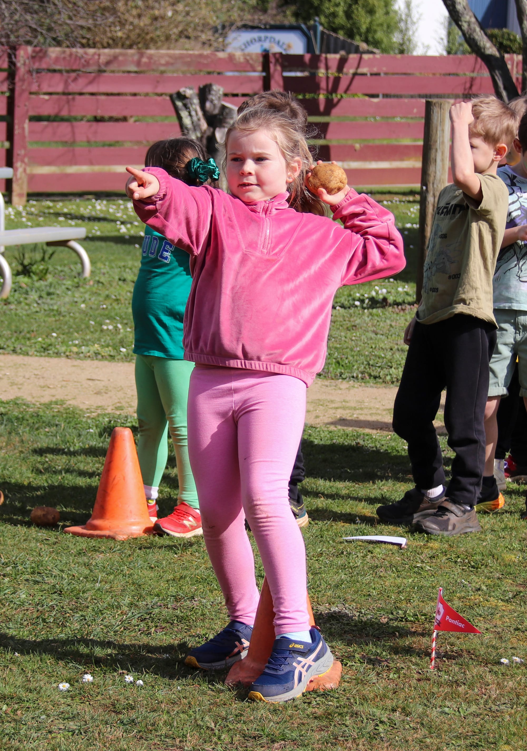 Claire Hillbrick prepares to launch her spud.