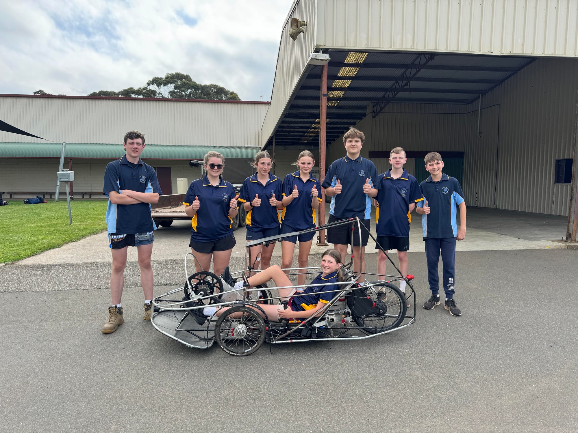 Nathan Grant, Rebecca Armstrong, Fiona Nalder, Charlotte Smith, Ben East, Spencer Bryant and Connor Kearney, with Violet Dodd in the car