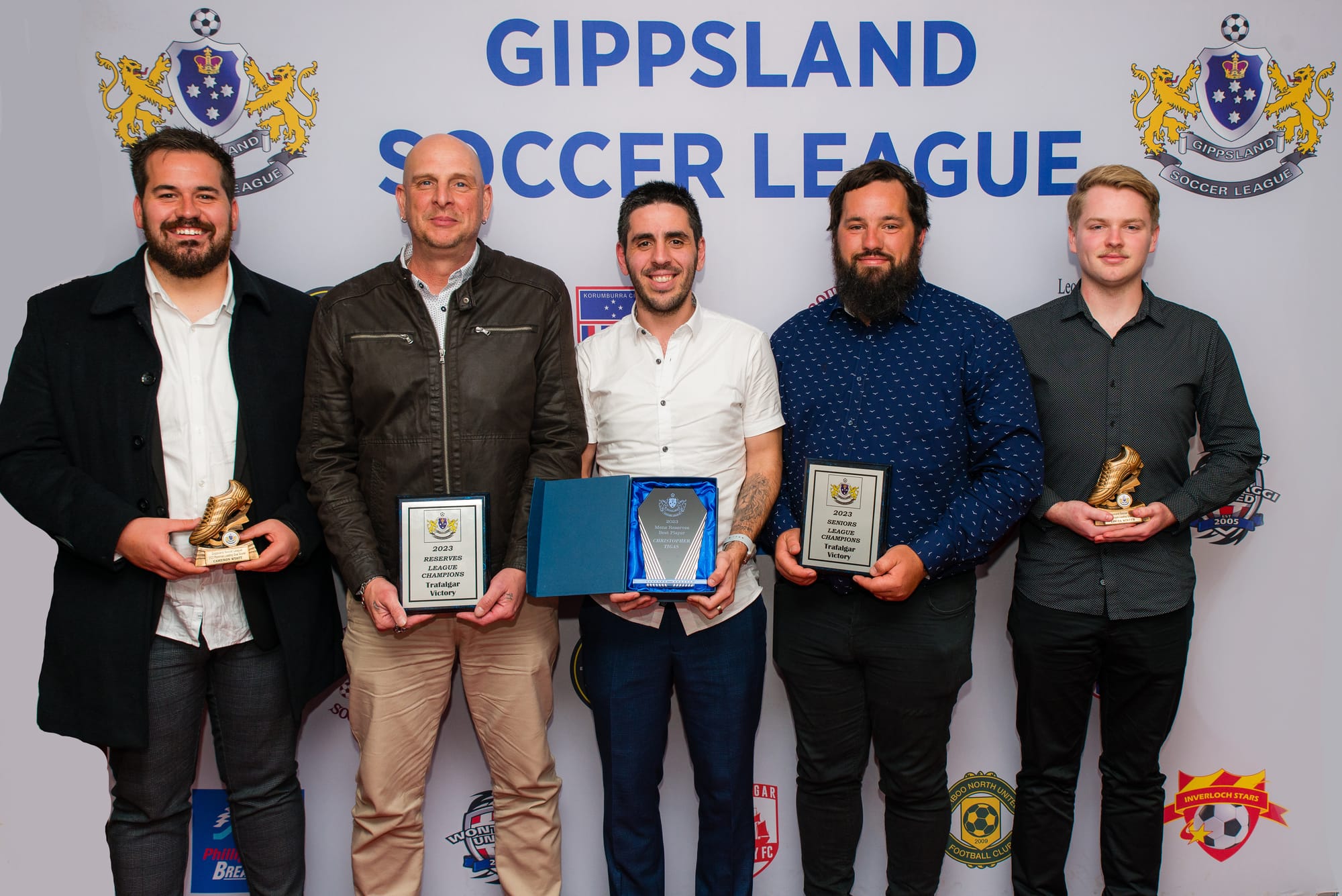 Trafalgar Victory had plenty of winners on the night, reflecting their strong season that saw them win both the senior and reserves men's championships as they were represented by Cameron Wyatt, Craig Marks, Christopher Tigas, Lachlan Wyatt and Logan Winter.