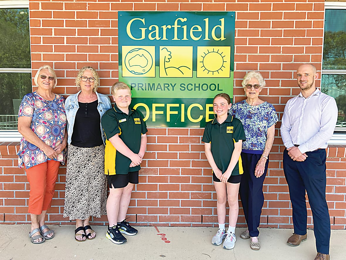 Garfield primary school's reunion later this month will be a meeting of both the past and present. From left to right: former teacher Stella Glazzard, former student and current employee Louise Wealands, school captain Will Savage, school captain Natalie West, former teacher and principal Marion Cohen and principal Danny Forster.