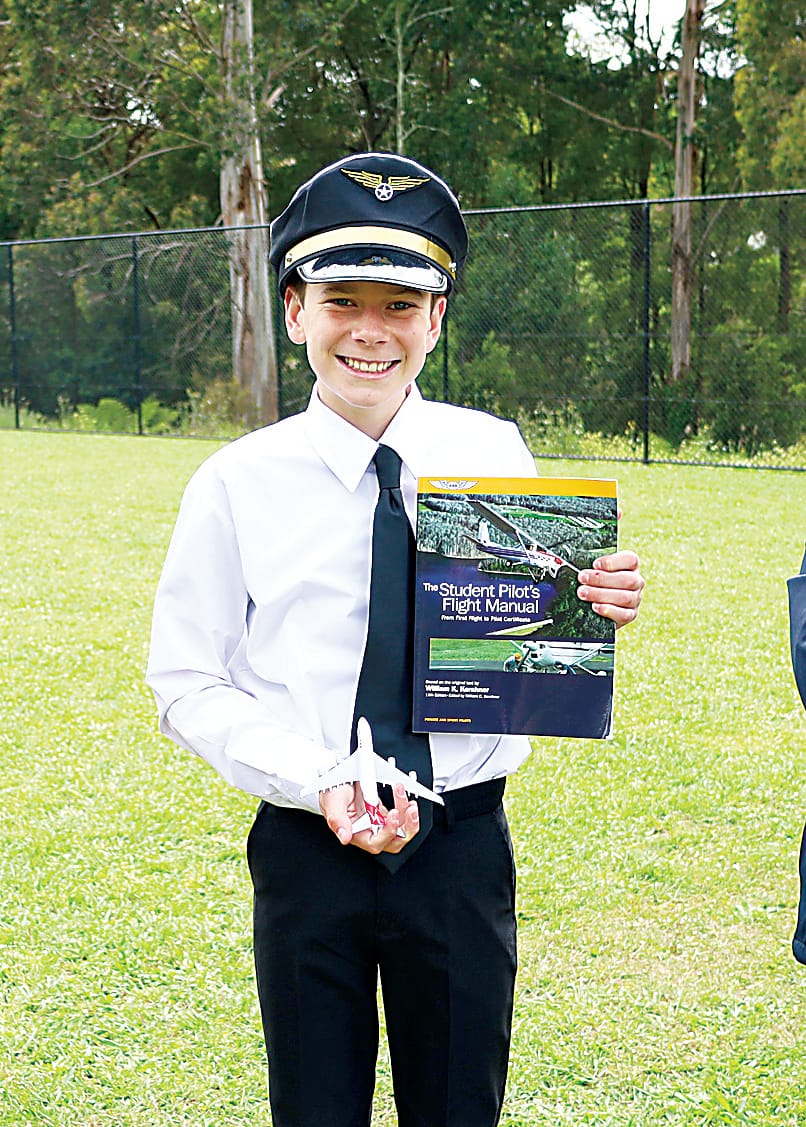 Fraser Leighton arrived at school in a very stylish pilot uniform.
