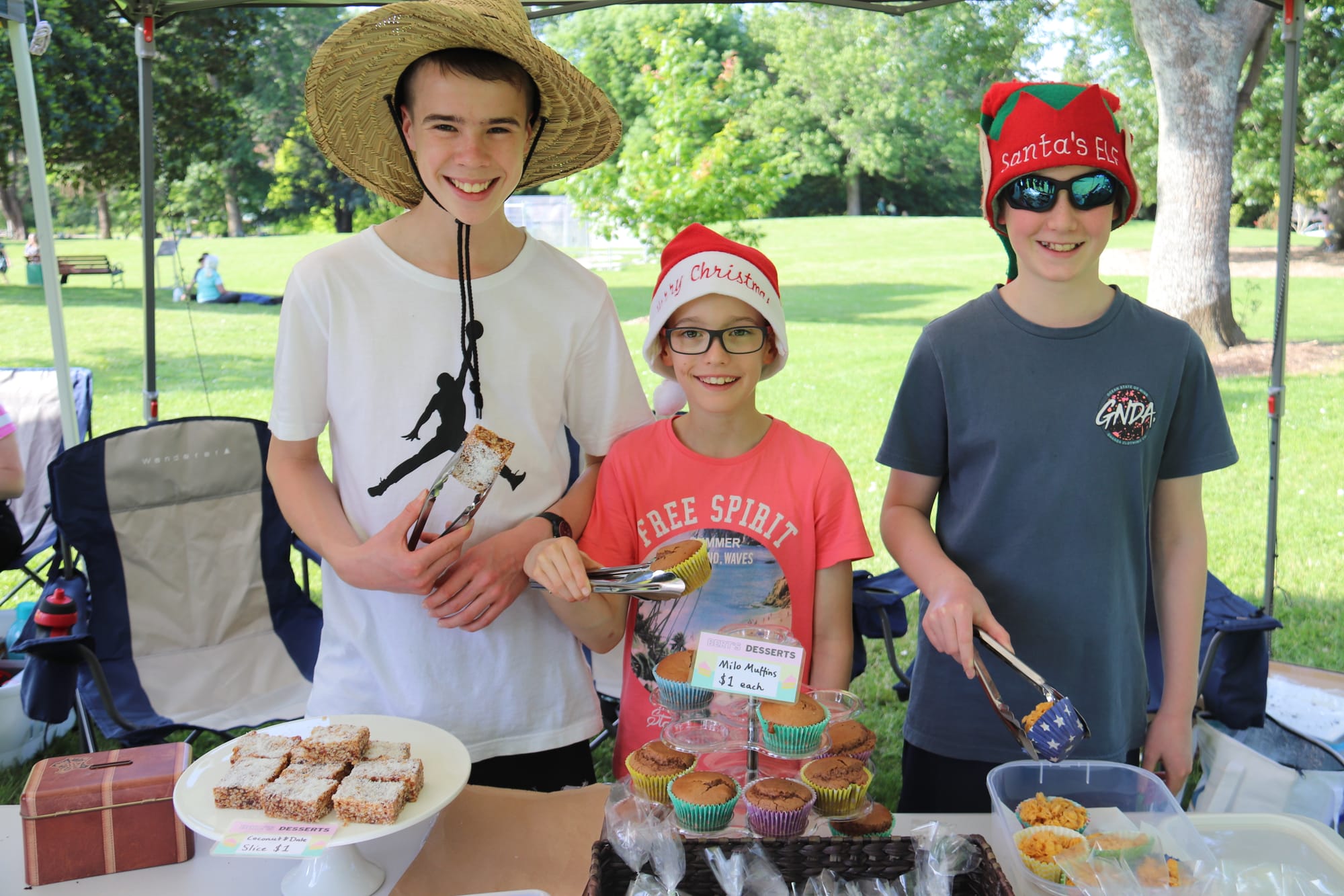 Brothers Ethan, Henry and Will Bruce of Warragul were kept busy in the kitchen baking some sweet treats to sell.