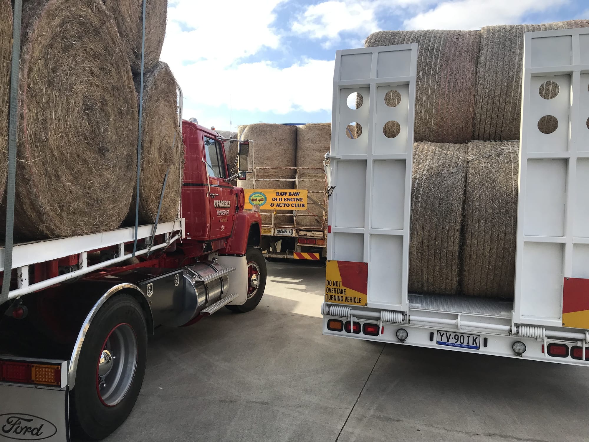 Convoy of hay supplies for Rochester farmers