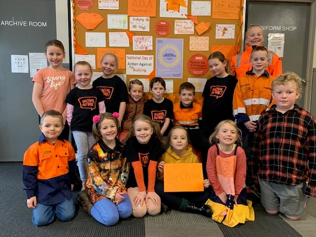 Wearing orange to raise awareness about saying no to bullying are St Joseph's Trafalgar students (back) Lilly, Sophie, Pippa, Mia, Nyah, William, Sienna, Olivia and Hudson, (front) Isaac, Sophie, Addi, Joruun, Bethany and Archie.