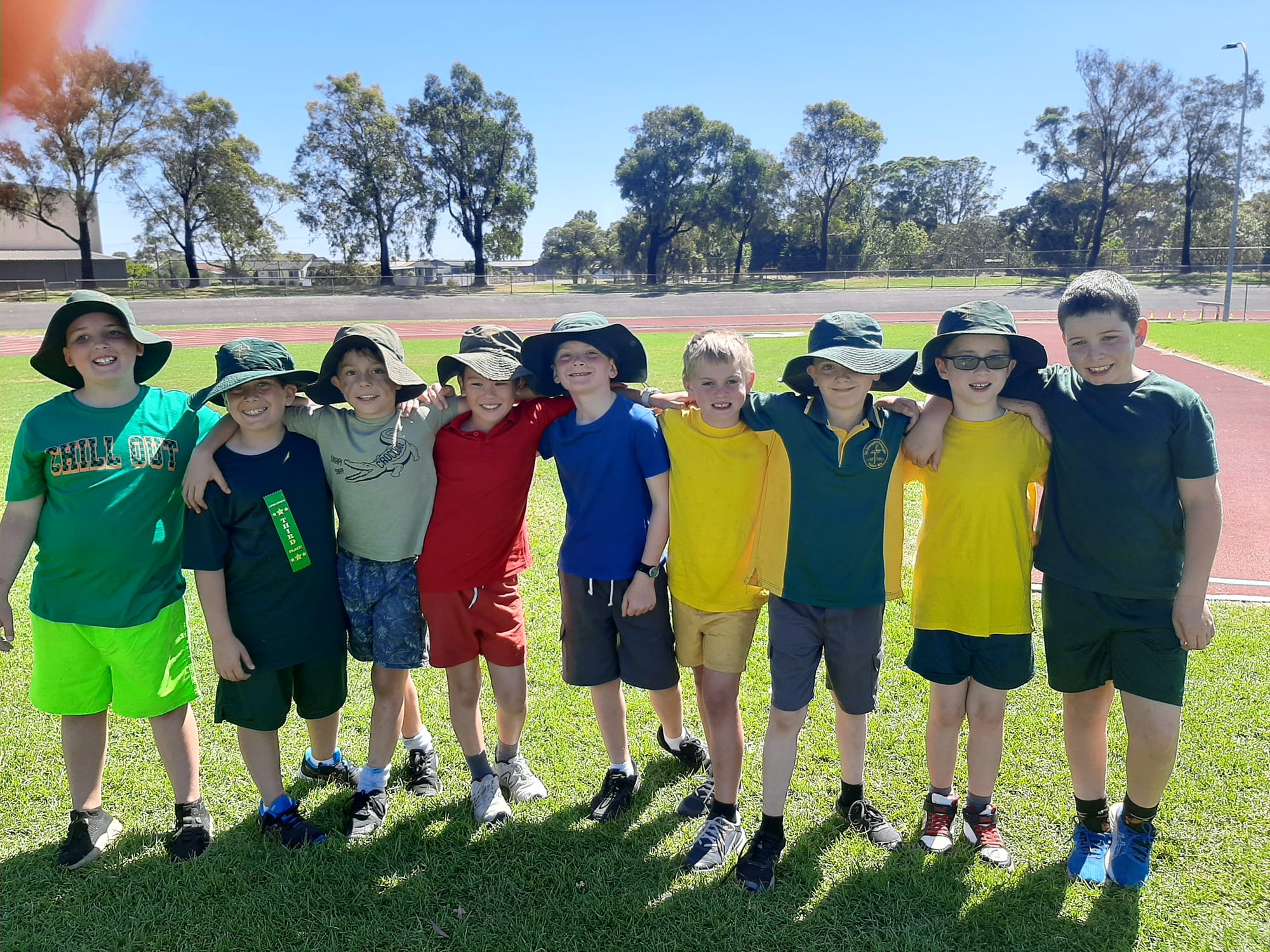 Supporting their house colours are grade four boys (from left) Darcy, Zeke, Kieran, Conrad, Charlie, Hudson, Jack,  Chaise and Lachlan.