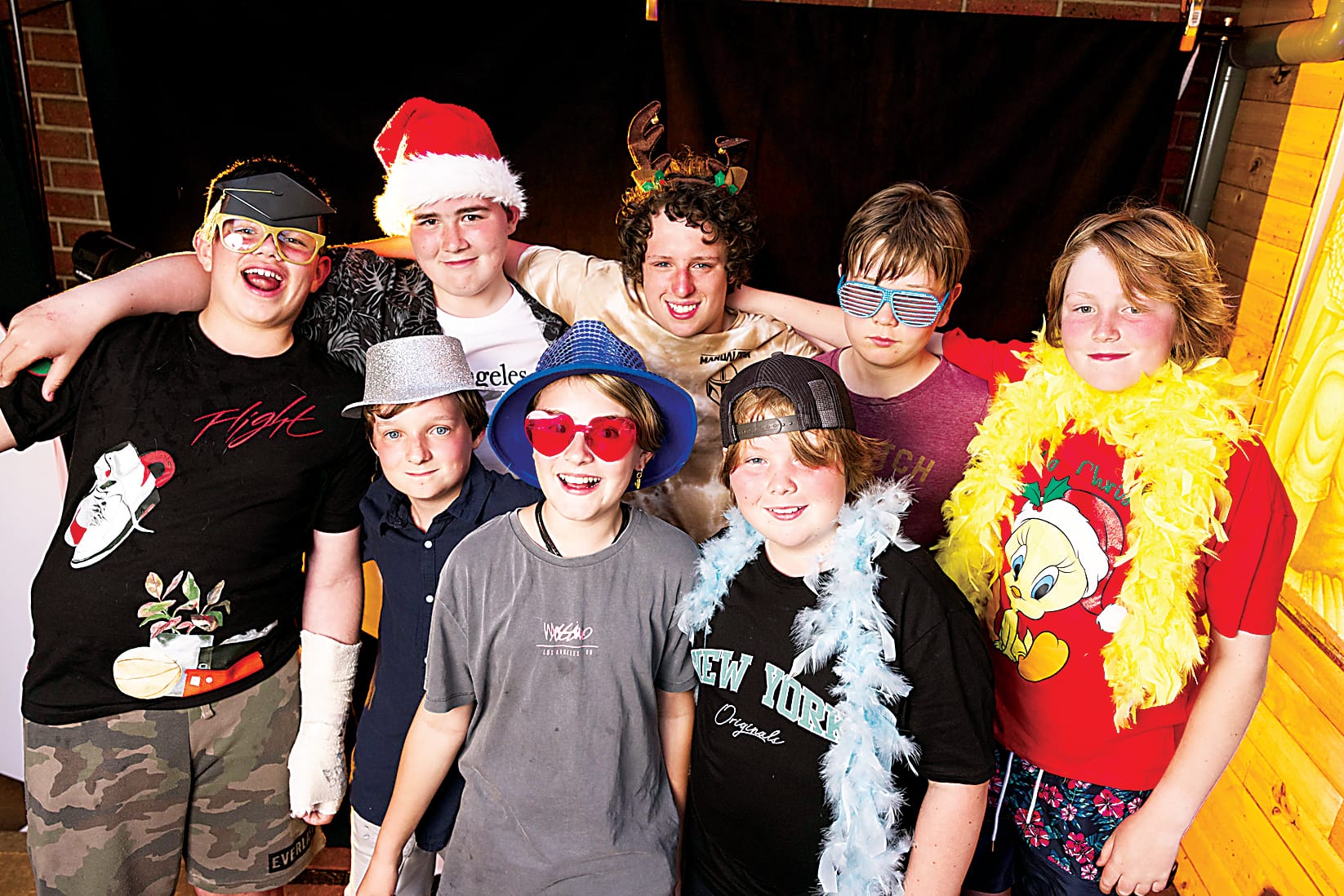 Above: Celebrating the end of their primary schooling in style are (from left) Jett, Kayne, Bailey, Birdey, Jim, James, Curtis and Will.Photographs by LAUREN MURPHY.