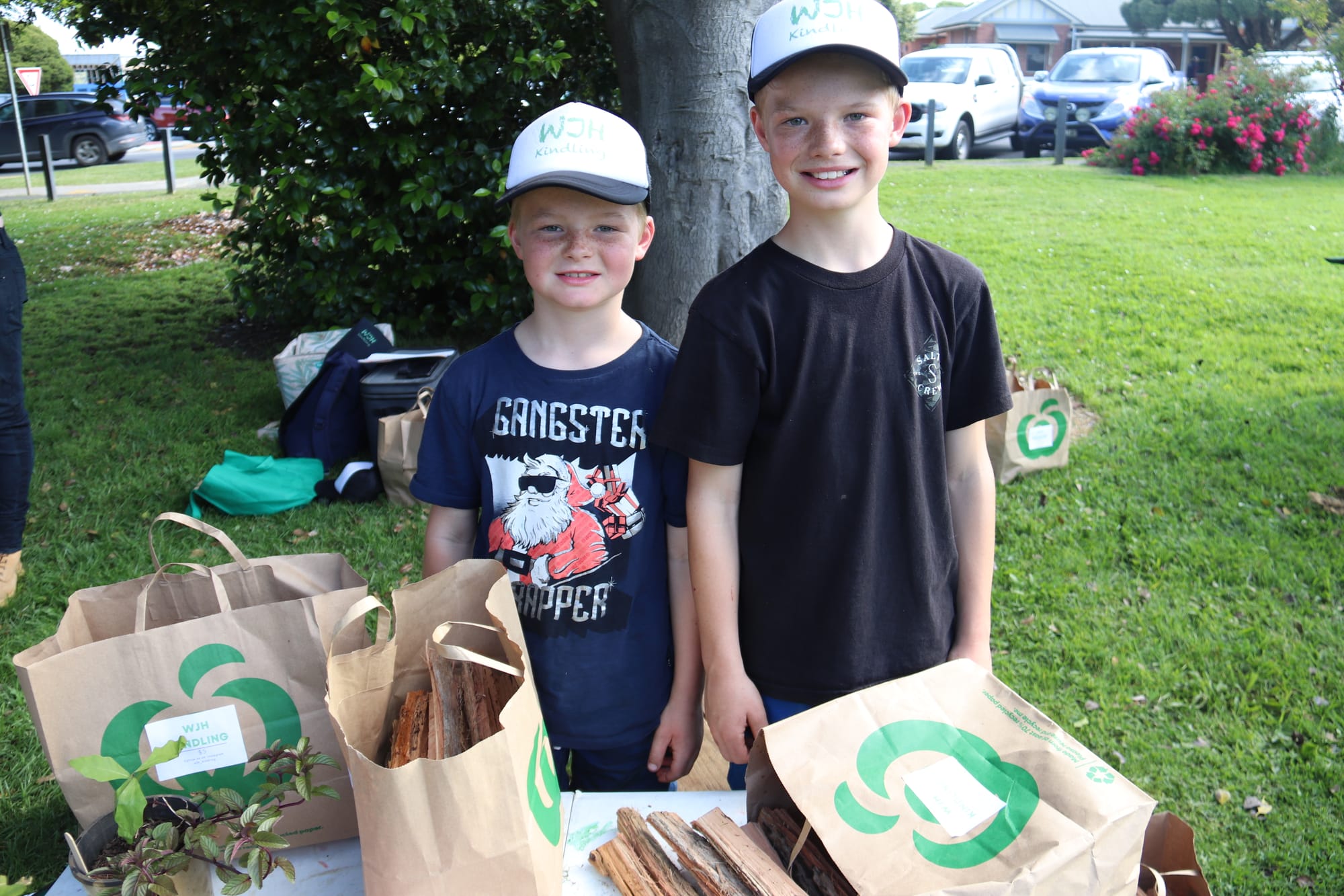 With the weather forcing local to still light their winter fires, Jono and Will Treptow of WJH Kindling had some good sales.