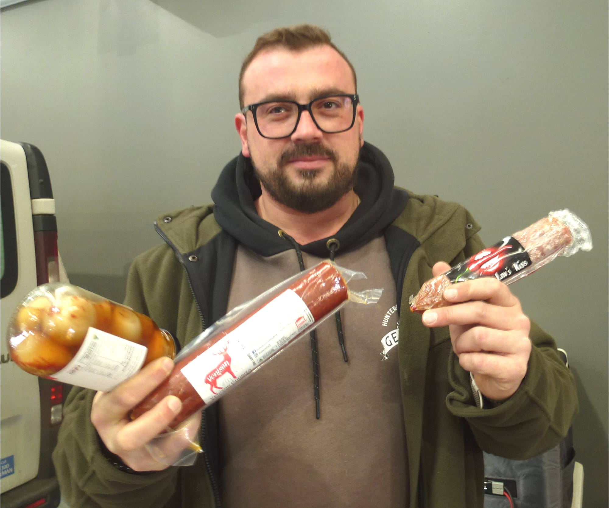 Alex Solopov of Brooklyn, had a huge variety of gourmet sausages.