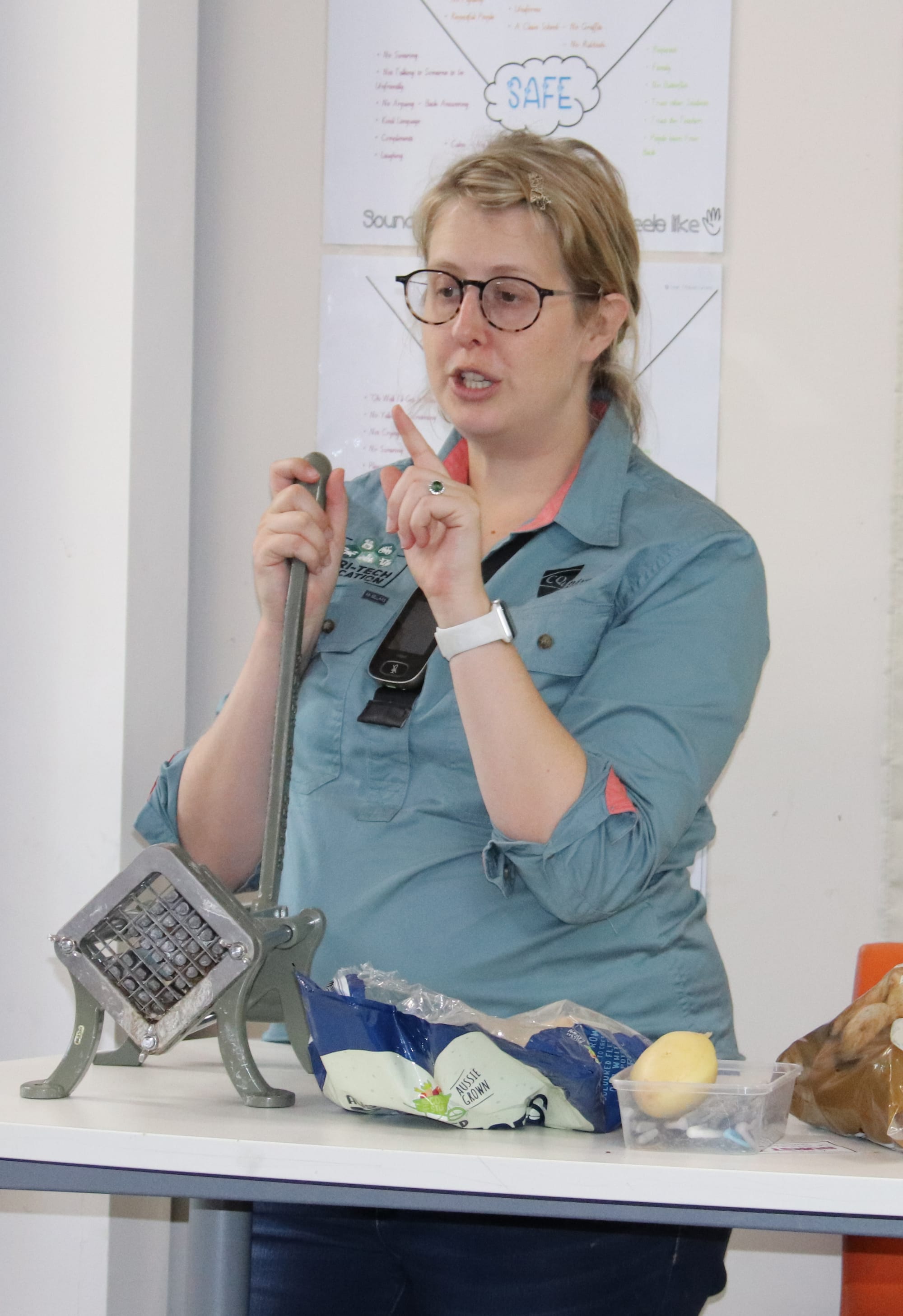 CQUniversity's Amy McCosker led the program, teaching students about how potato fries are made and how important agriculture is.