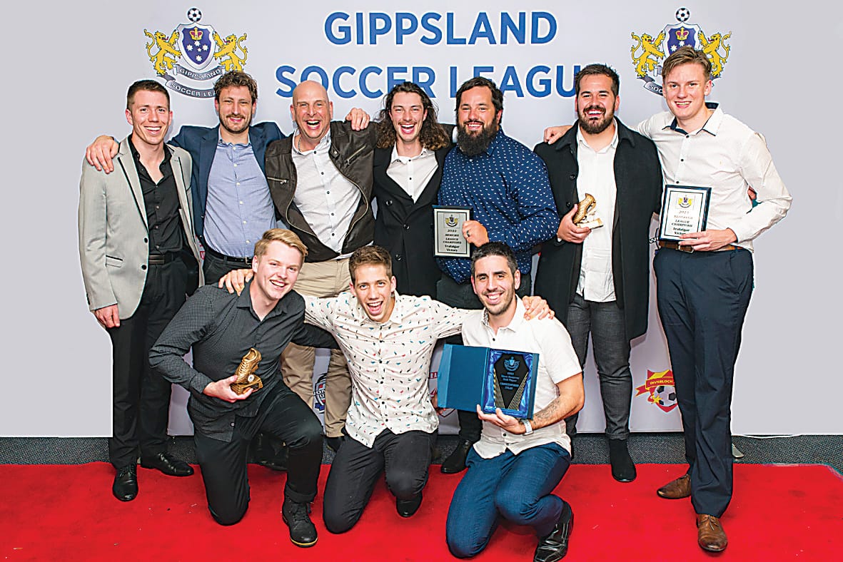 Trafalgar Victory had plenty of winners on the night, reflecting their strong season that saw them win both the senior and reserves men's championships. They were represented on the night by (back, from left) Jackson Landy, Jai Irving, Craig Marks, Monty Coots, Lachlan Wyatt, Cameron Wyatt, Michael Judd, (front, from left) Logan Winter, Calvin Landy and Christos Tigas.