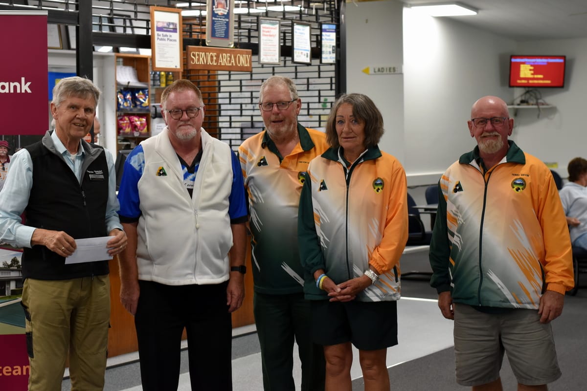 A Neerim District team is announced runners-up. At the presentation are (from left) Sean Walsh of Community Bank Drouin and District, David Wilson, Trevor Kuhnell, Heather Guppy and Terry Giffin.