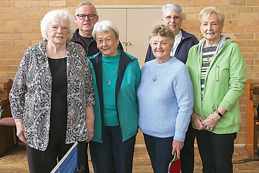 Taking part in some table tennis are (from left) founding members Alice Adamiak, Mark Hill, Nancy Powell, Judy Rankin, Gwen Garvey and Hannah O'Doherty. Absent Clare Luczak.